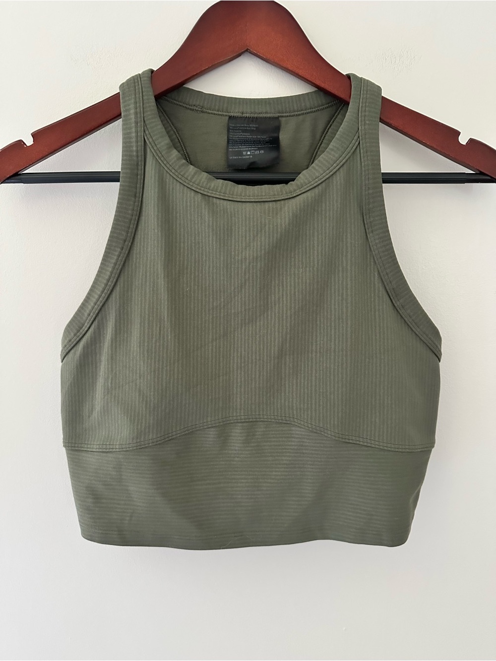 Lululemon Olive Green Ribbed Look Crop Longline Sports Bra Tank Top